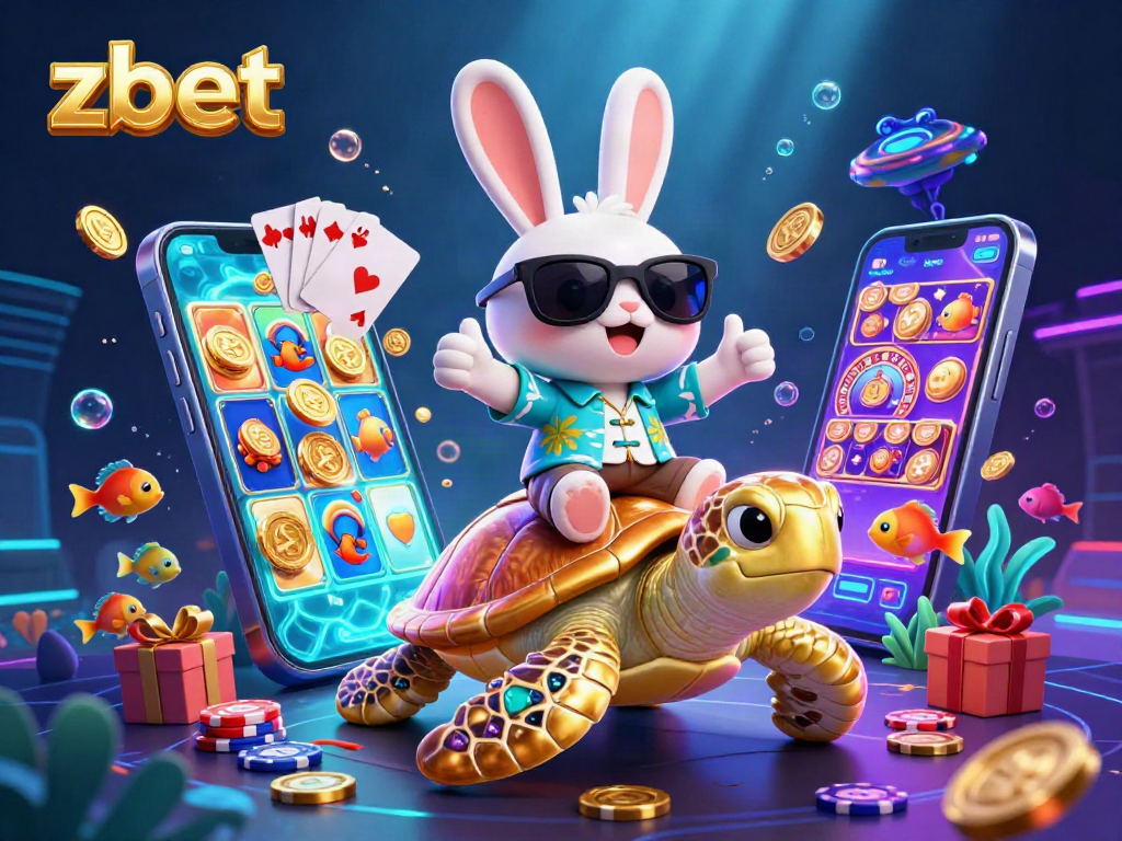 Win big with zbet's exciting casino games, featuring a lucky rabbit and golden turtle in a vibrant underwater scene.