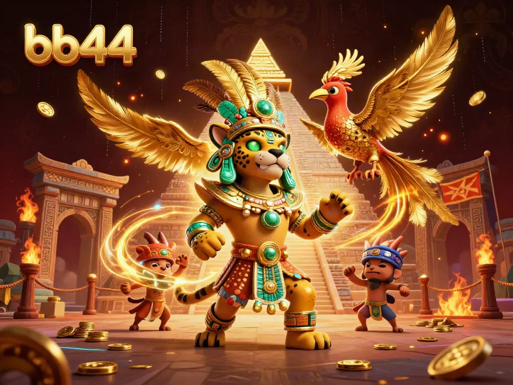 bb44 gaming platform with a Mayan jaguar priest and quetzal bird, thrilling betting action
