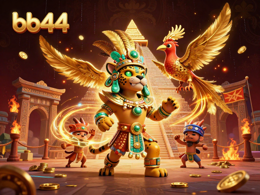 bb44 gaming platform with a Mayan jaguar priest and quetzal bird, thrilling betting action