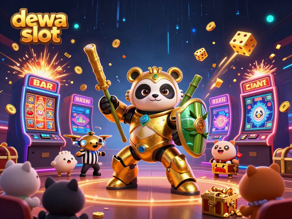 Engage in exciting gameplay with dewa slot in a vibrant 3D illustrated casino scene.