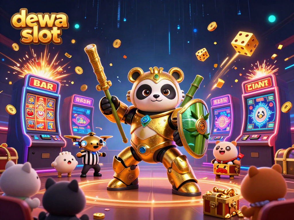 Engage in exciting gameplay with dewa slot in a vibrant 3D illustrated casino scene.