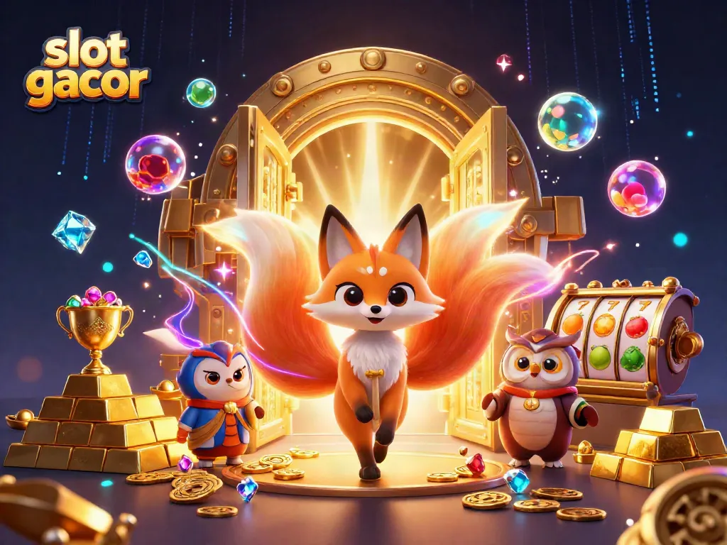 Experience the excitement of slot gacor with a vibrant scene of winning characters and classic gaming elements.